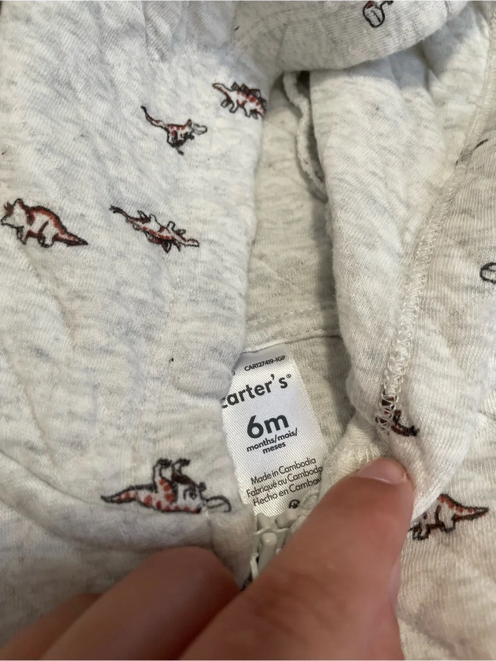 2/$12 Grey Quilted Dino Outfit